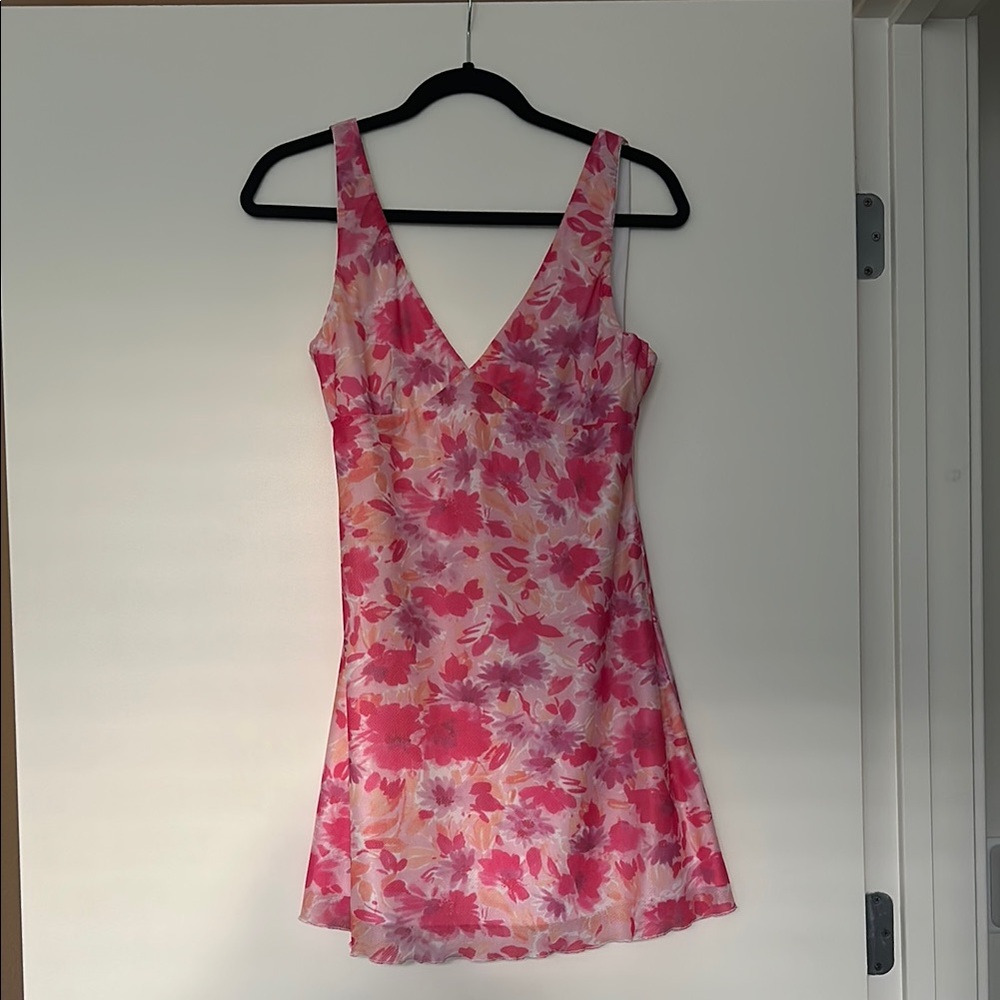 Pink Floral V-neck Dress